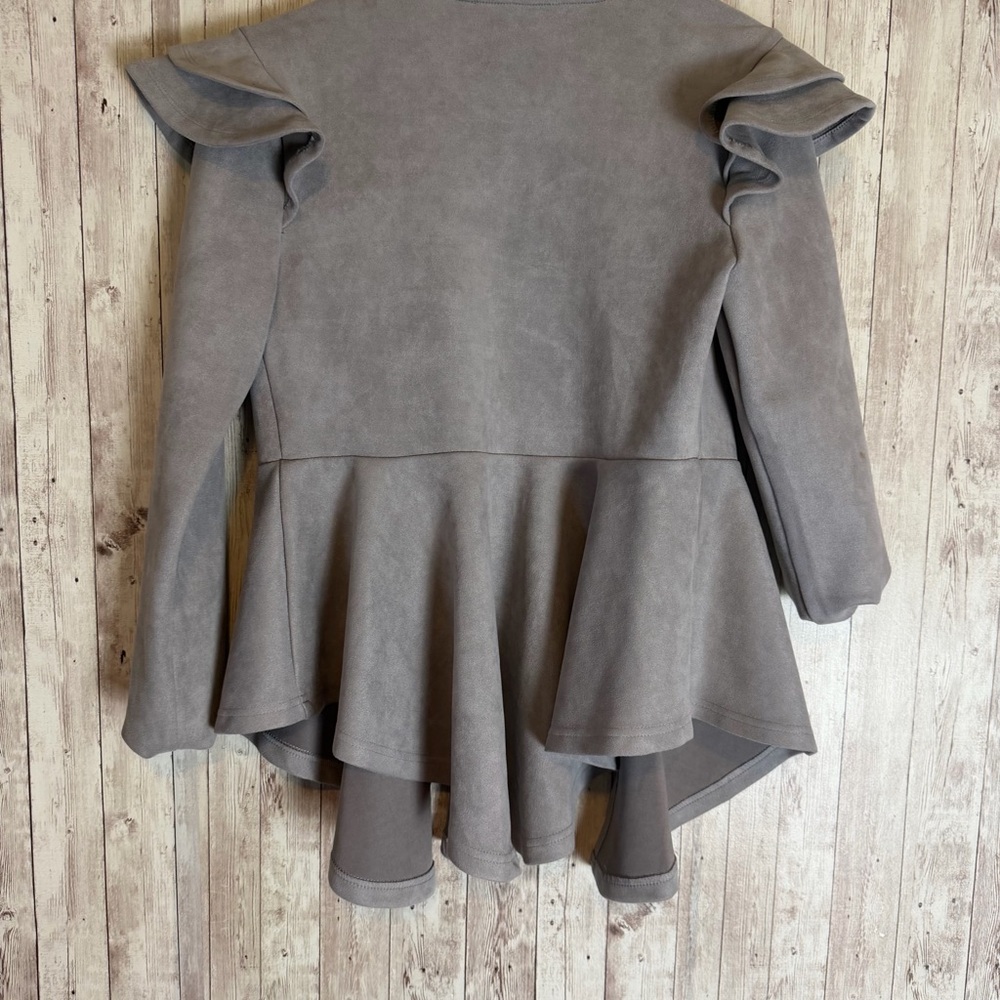 Akira Ruffled Sleeve Faux Suede Peplum Jacket - Picture 7 of 9